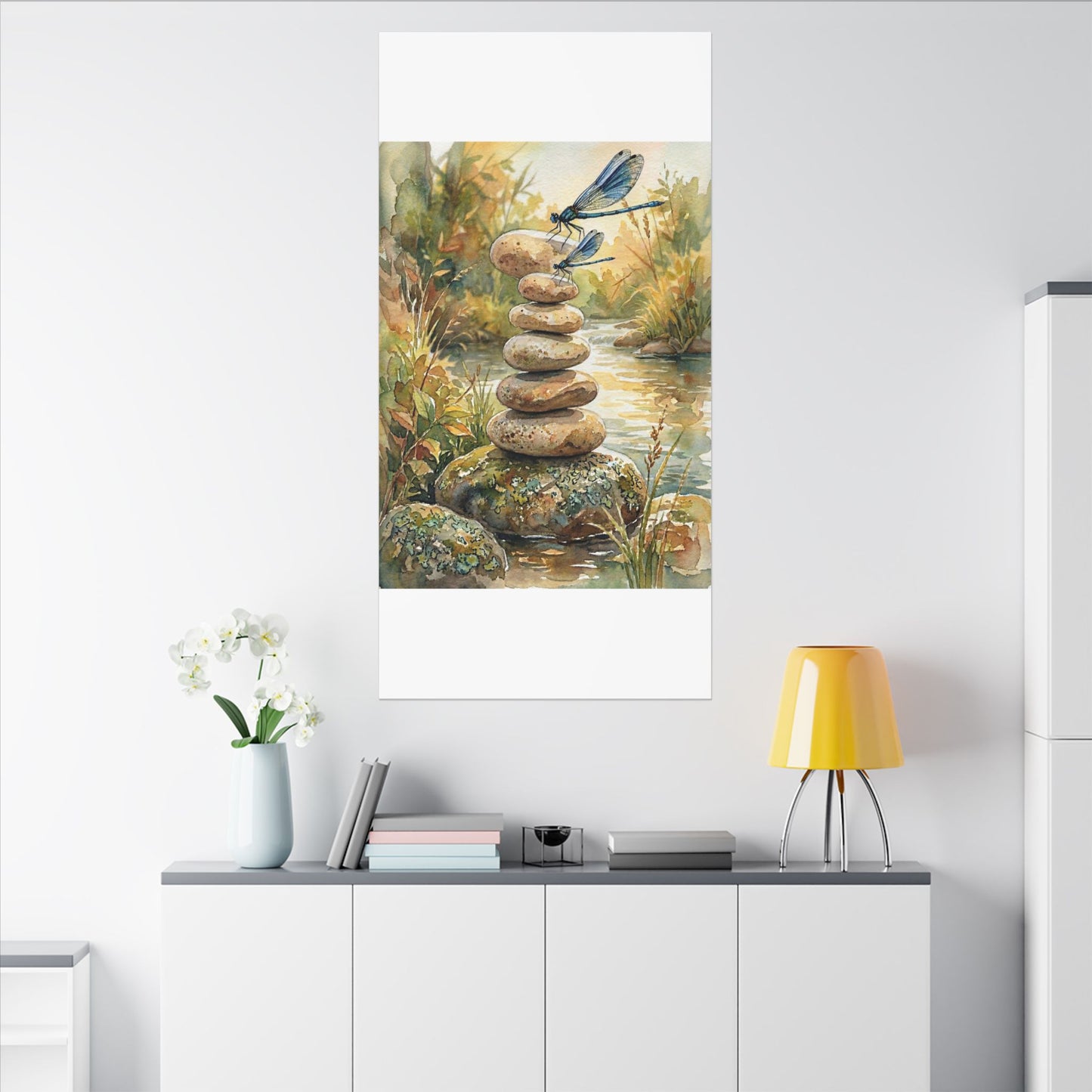 River Stones Summer Canvas Art | Japandi Cozy Design