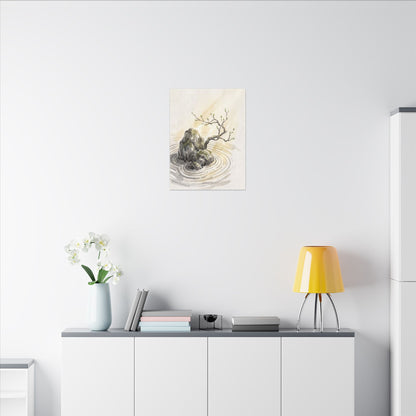 Serene Rock Garden Canvas Art - Sumi E Zen