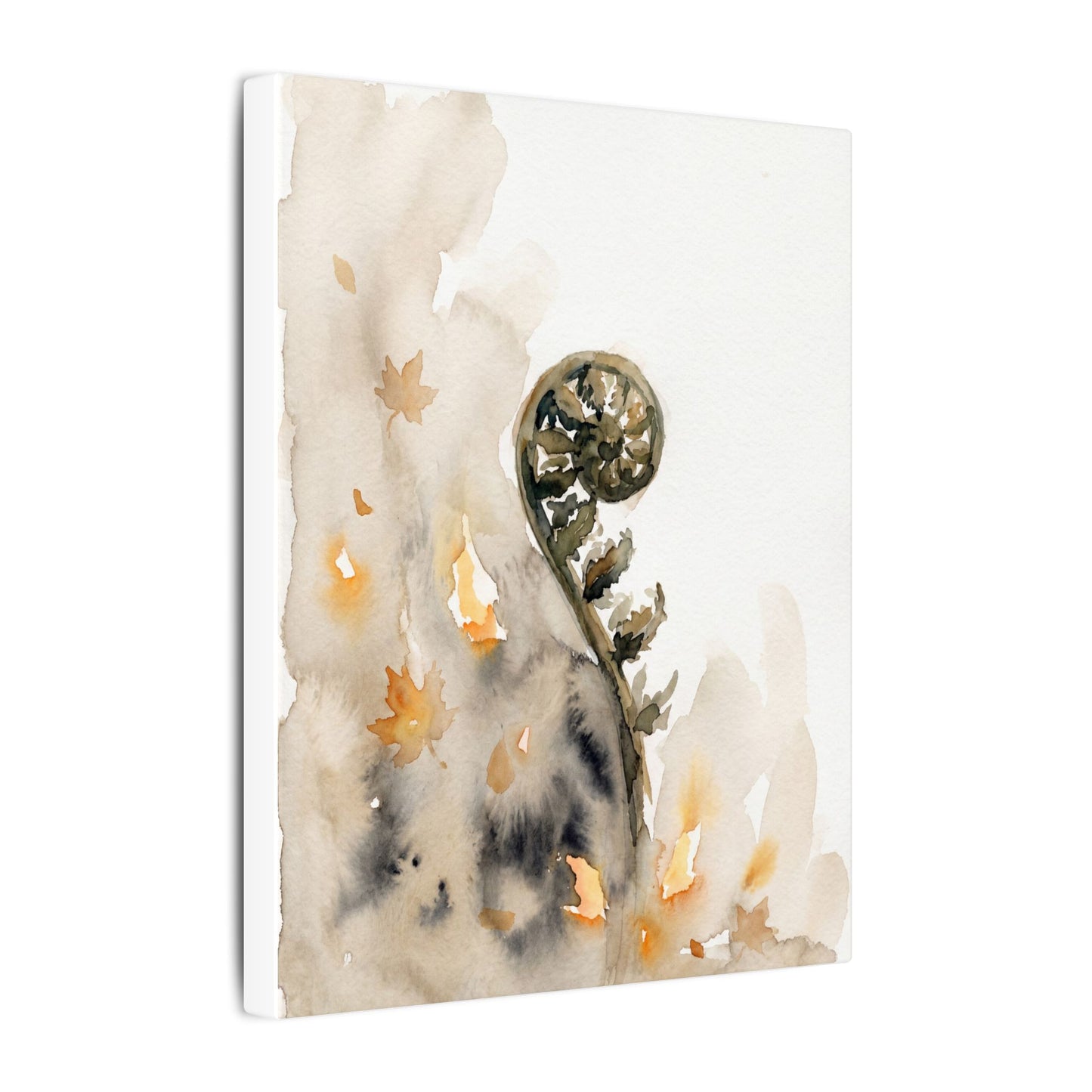 Fern Unfurling Watercolor Canvas Art | Earthy Japandi Art