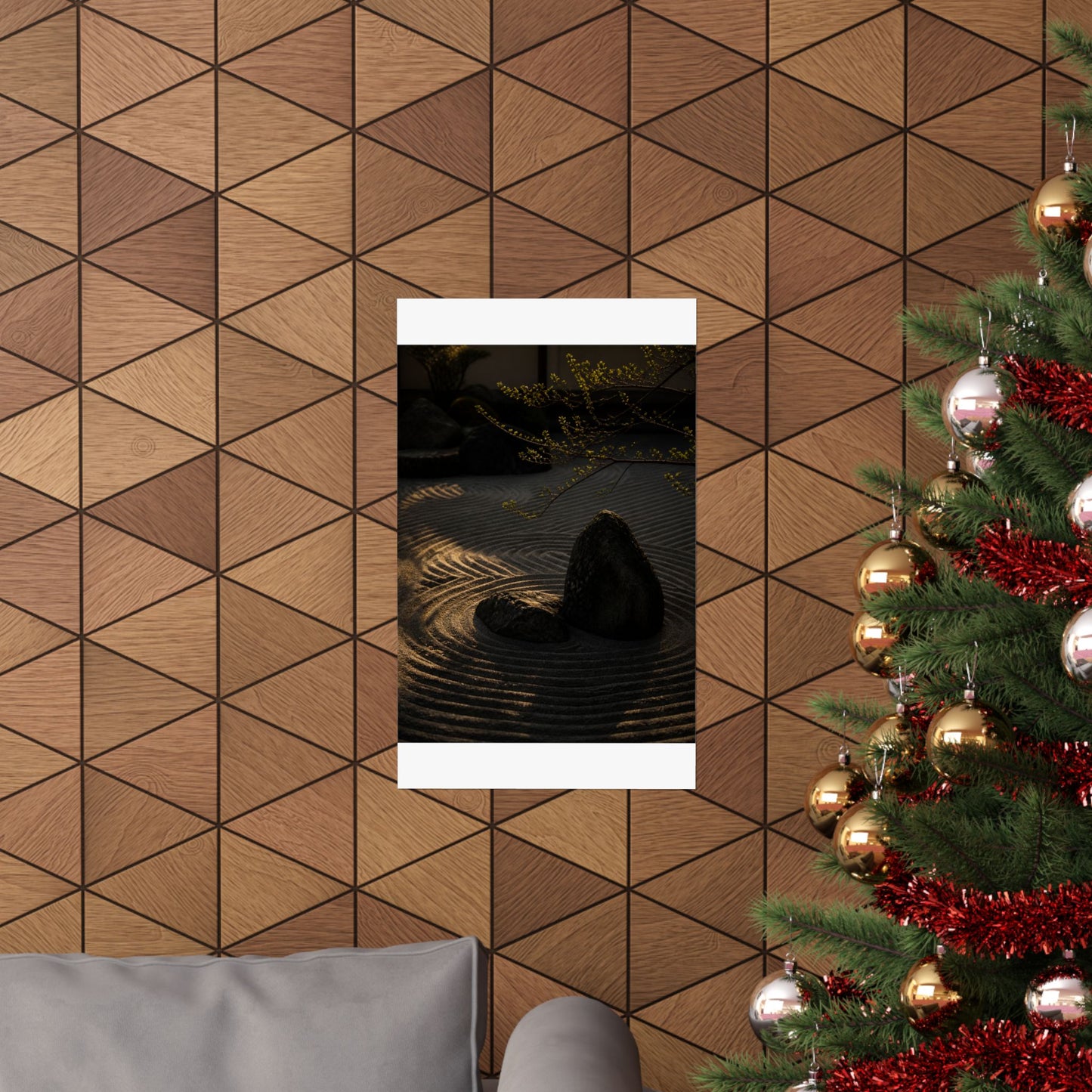 Golden Hour Rock Garden Wall Art Print - Dark Japandi Ma