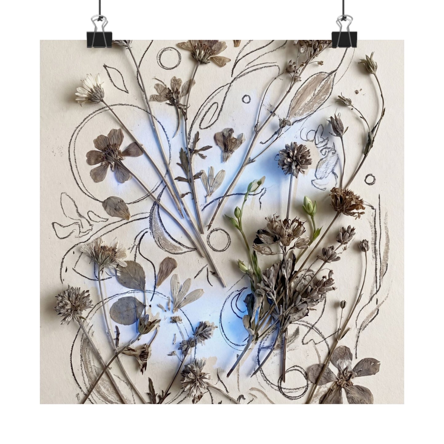 Neutral Dried Flowers Wall Art Print - Minimal Line Japandi Art Print
