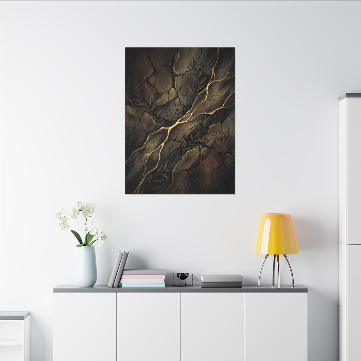 Cracked Earth Charcoal Ink Canvas Art | Bold Dark Japandi Art