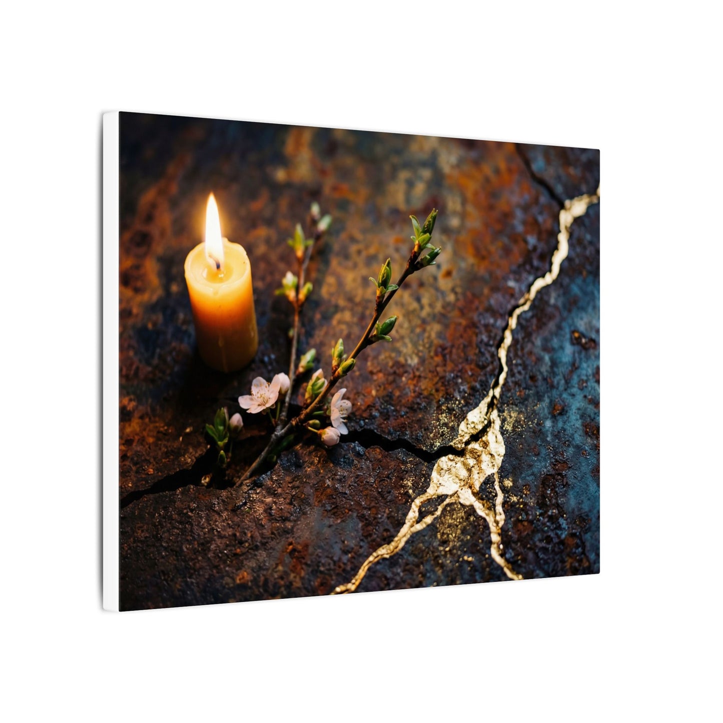 Kintsugi Rust Patina in Candlelight | Gold Repair Canvas Art