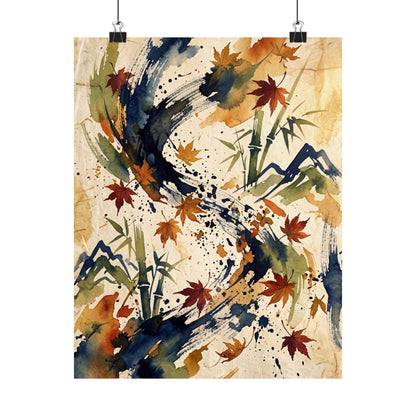 Golden Hour Ink Brushstroke Wall Art Print - Zen Shibui