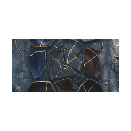Dark Japandi Broken Pottery in Dappled | Shadow Zen Canvas Art