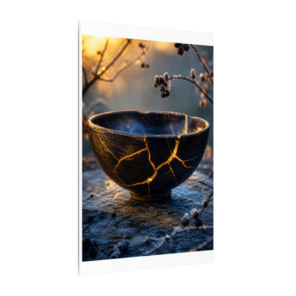 Ceramic Bowl Canvas Art | Winter Kintsugi Gold Repair Art