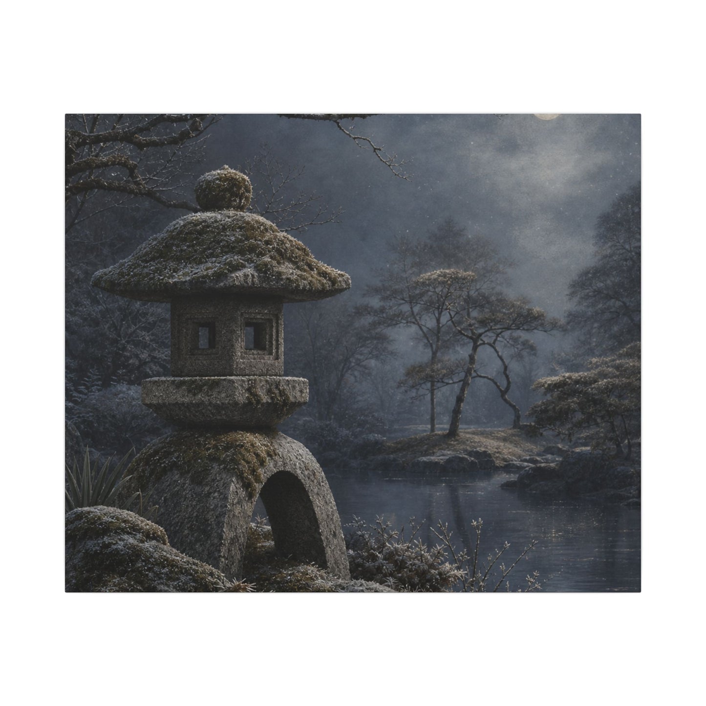 Stone Lantern Canvas Art | Winter Japandi Japanese Pattern Art