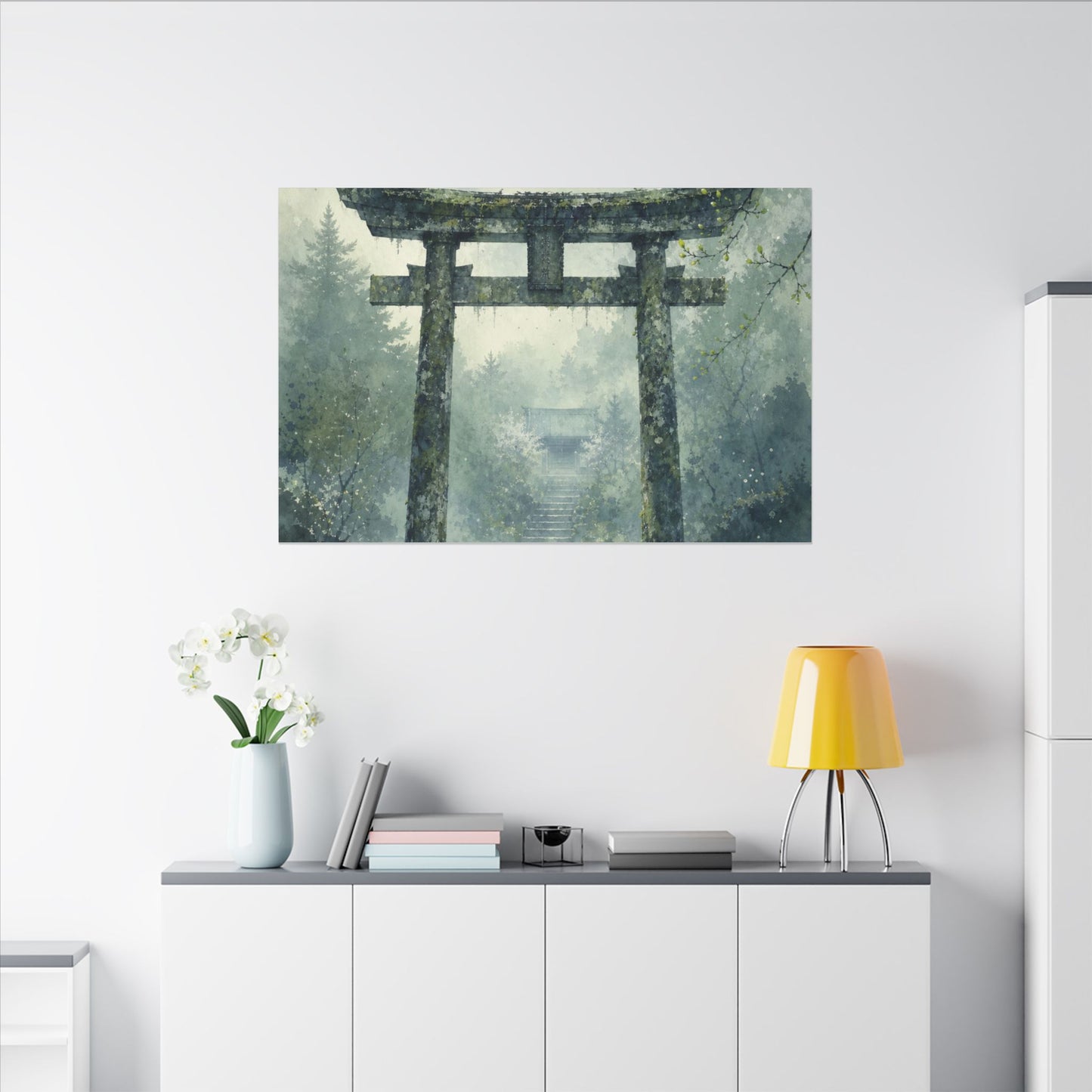 Earthy Torii Gate Canvas Art - Watercolor Japandi