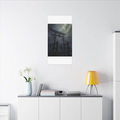 Dark Japandi Torii Gate in Dappled | Moody Minimal Canvas Art