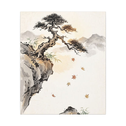 Peaceful Pine Tree Canvas Art - Sumi E Zen