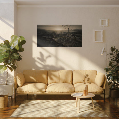 Dawn Cracked Earth Canvas Art - Dark Japandi Mono No Aware