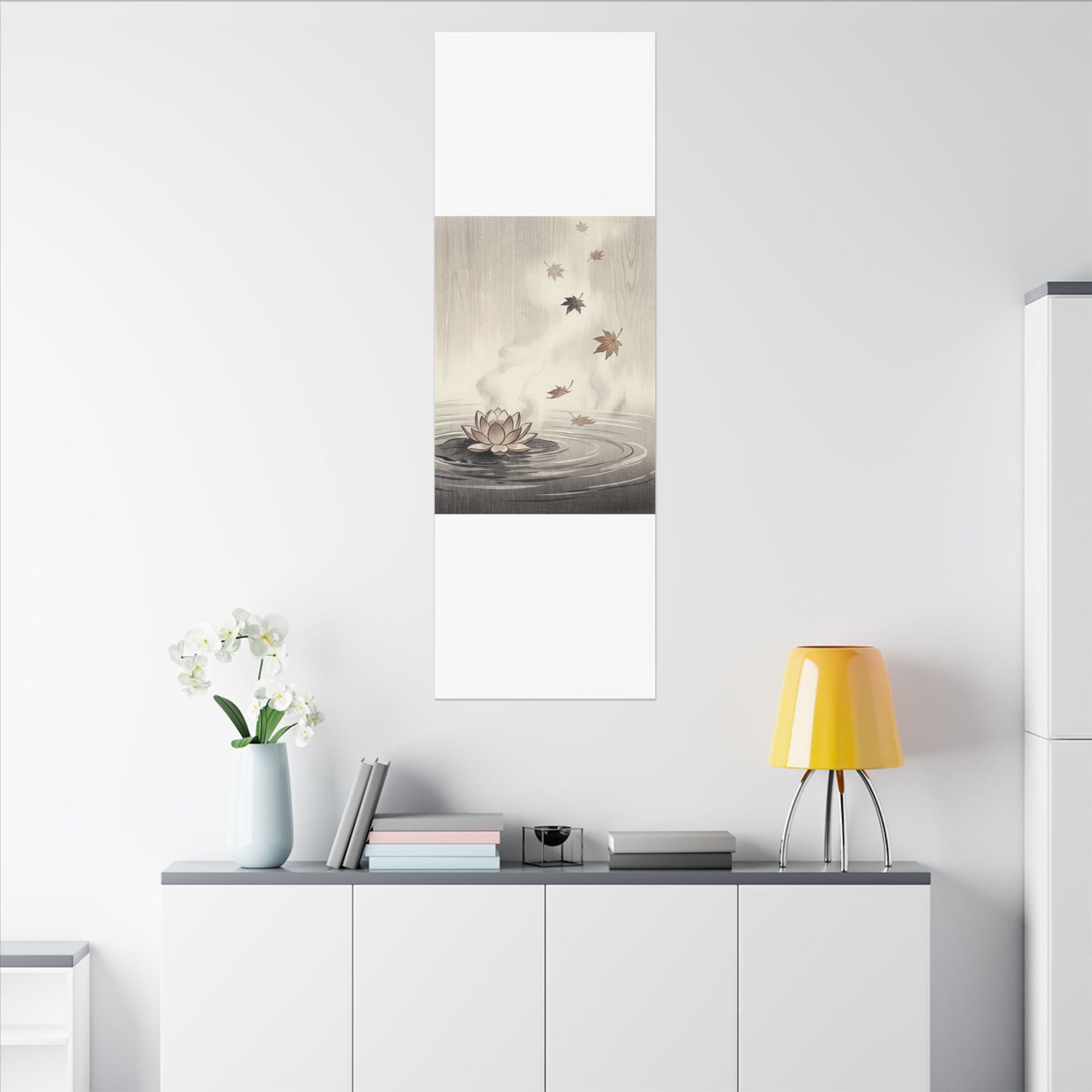 Lotus Flower Canvas Art | Autumn Zen Ukiyo E Inspired Art