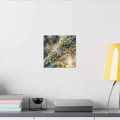 Winter Moss Close Up Watercolor Canvas Art | Neutral Decor