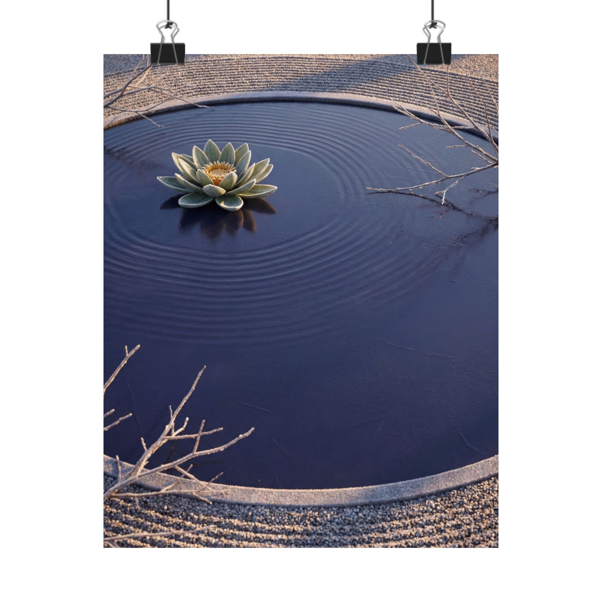 Lotus Flower Karesansui Wall Art Print | Tranquil Zen Art Art Print