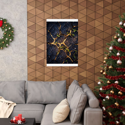 Healing Cracked Earth Wall Art Print - Crackle Gold Kintsugi