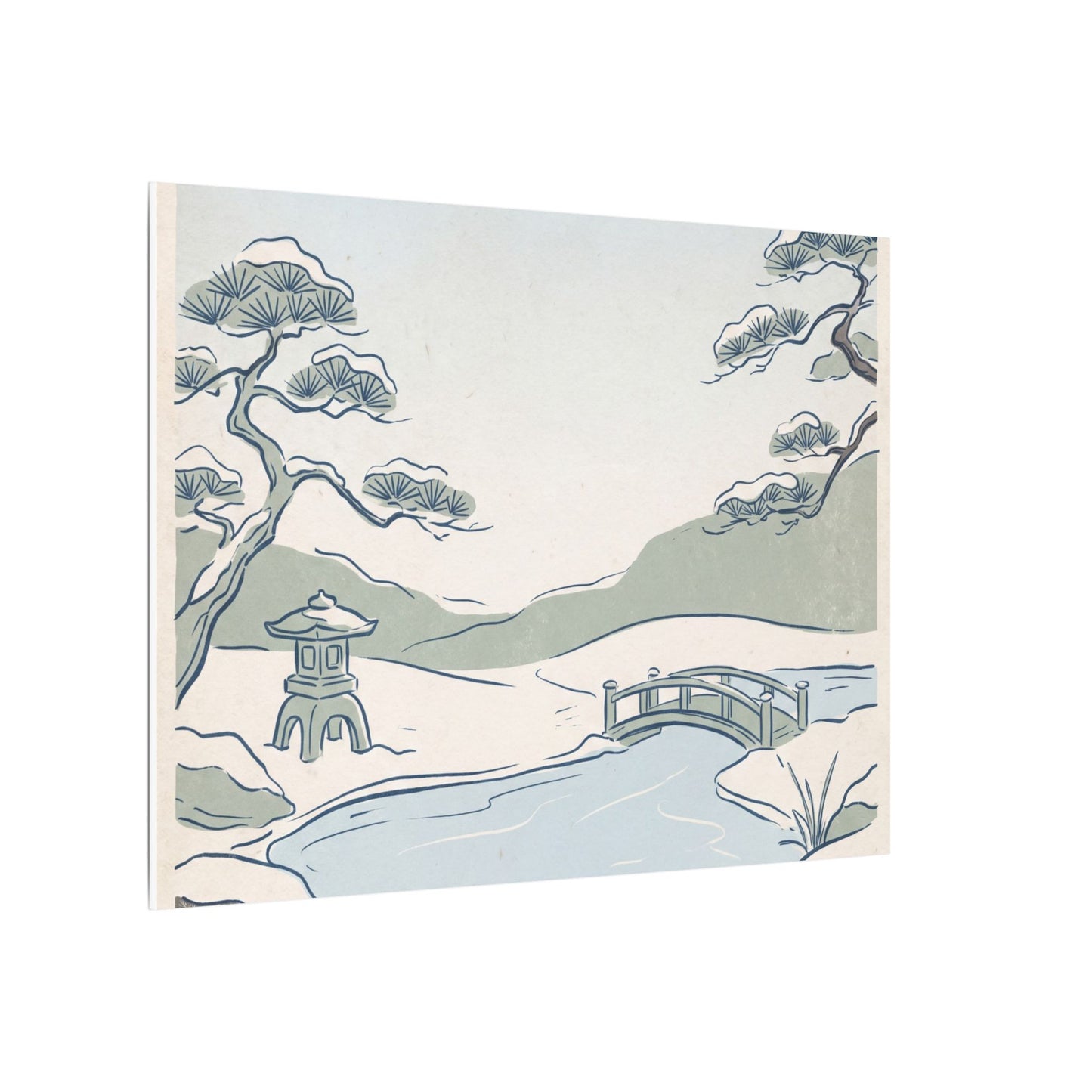 Japandi Moonlit Garden in Moonlight | Minimal Line Canvas Art