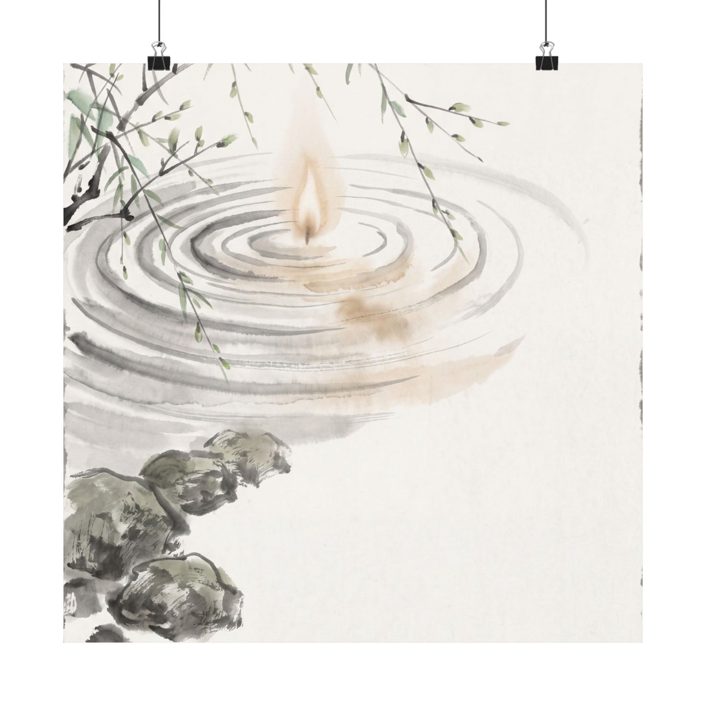 Zen Water Ripple in Candlelight | Sumi E Wall Art Print