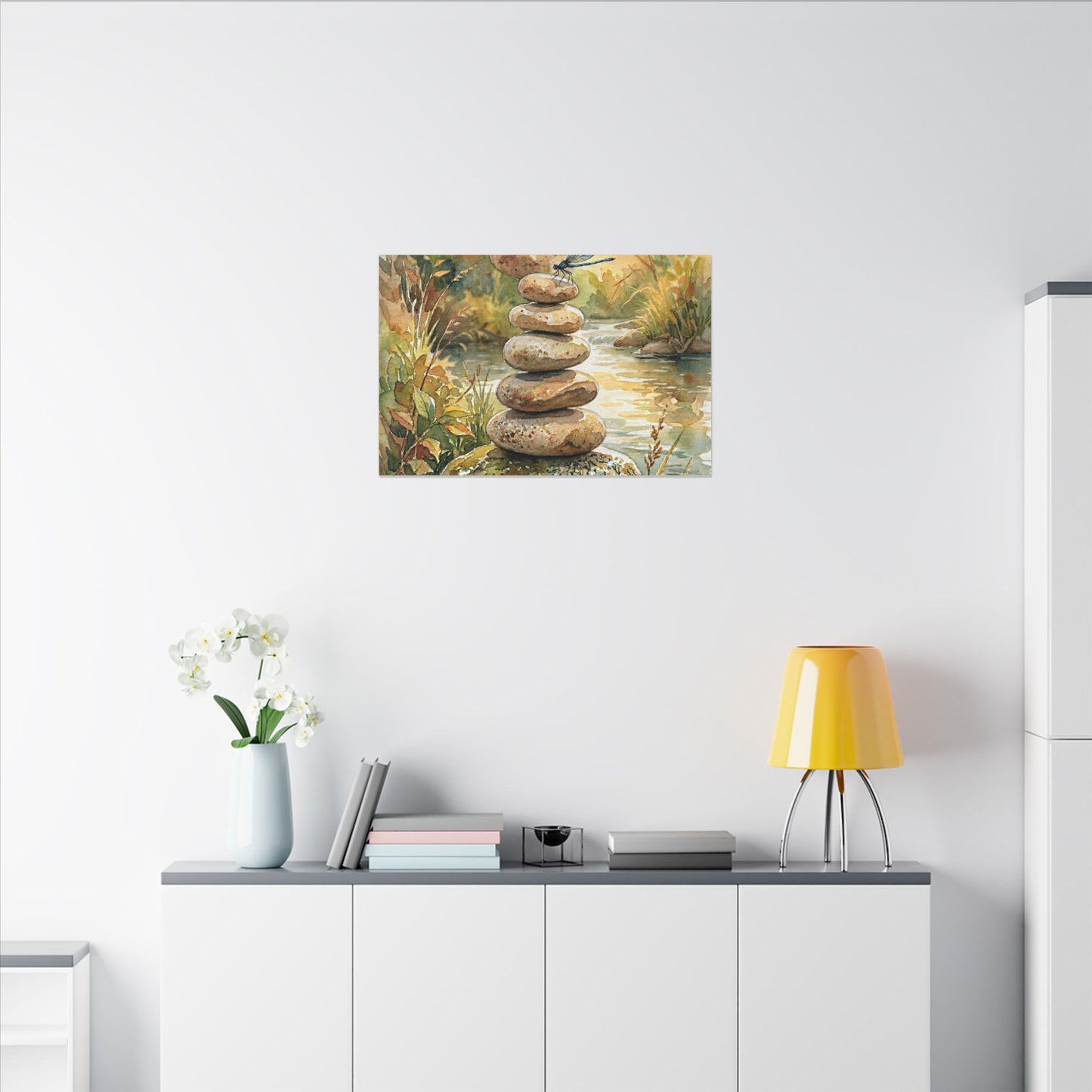 River Stones Summer Canvas Art | Japandi Cozy Design
