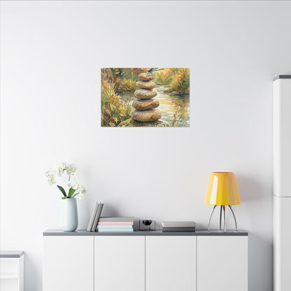 River Stones Summer Canvas Art | Japandi Cozy Design