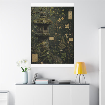 Spring Stone Lantern Herbarium Canvas Art | Nostalgic Decor