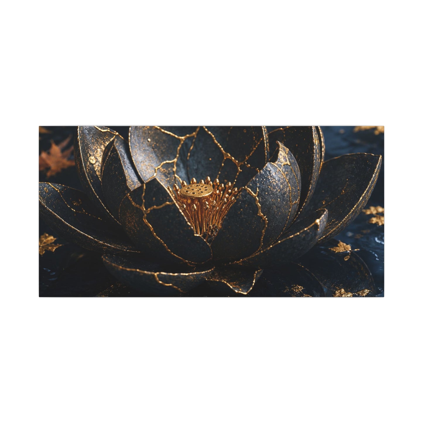 Moonlight Lotus Flower Canvas Art - Kintsugi Fukinsei