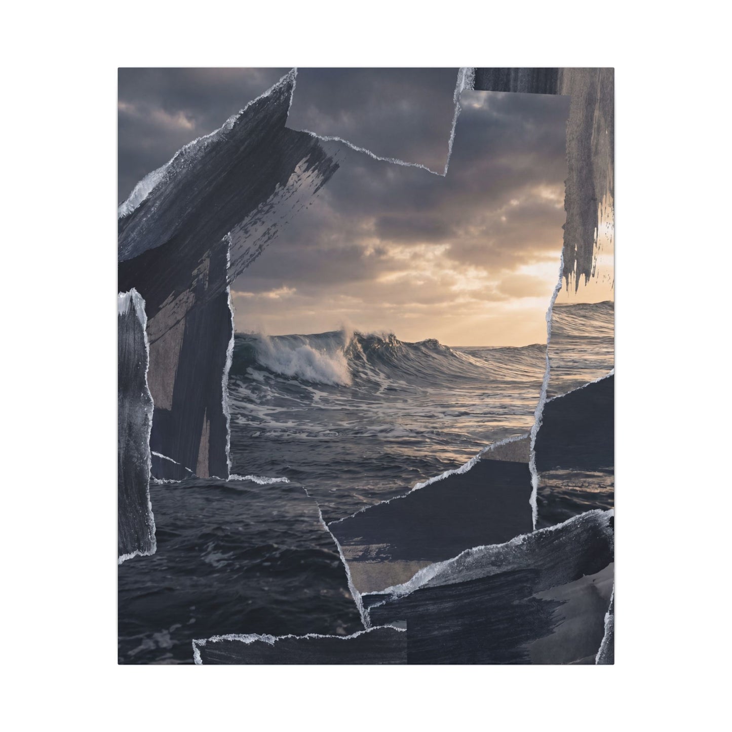 Fukinsei Ocean Wave Canvas Art - Dark Japandi Shadow Zen