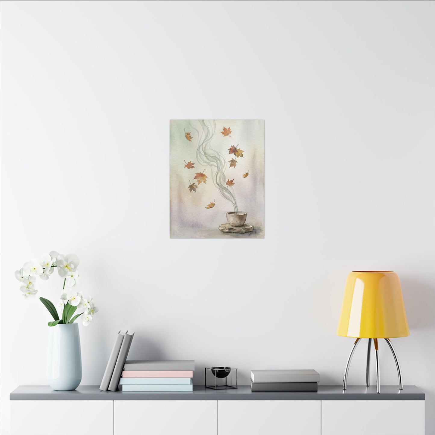 Incense Smoke Canvas Art | Autumn Japandi Watercolor Art