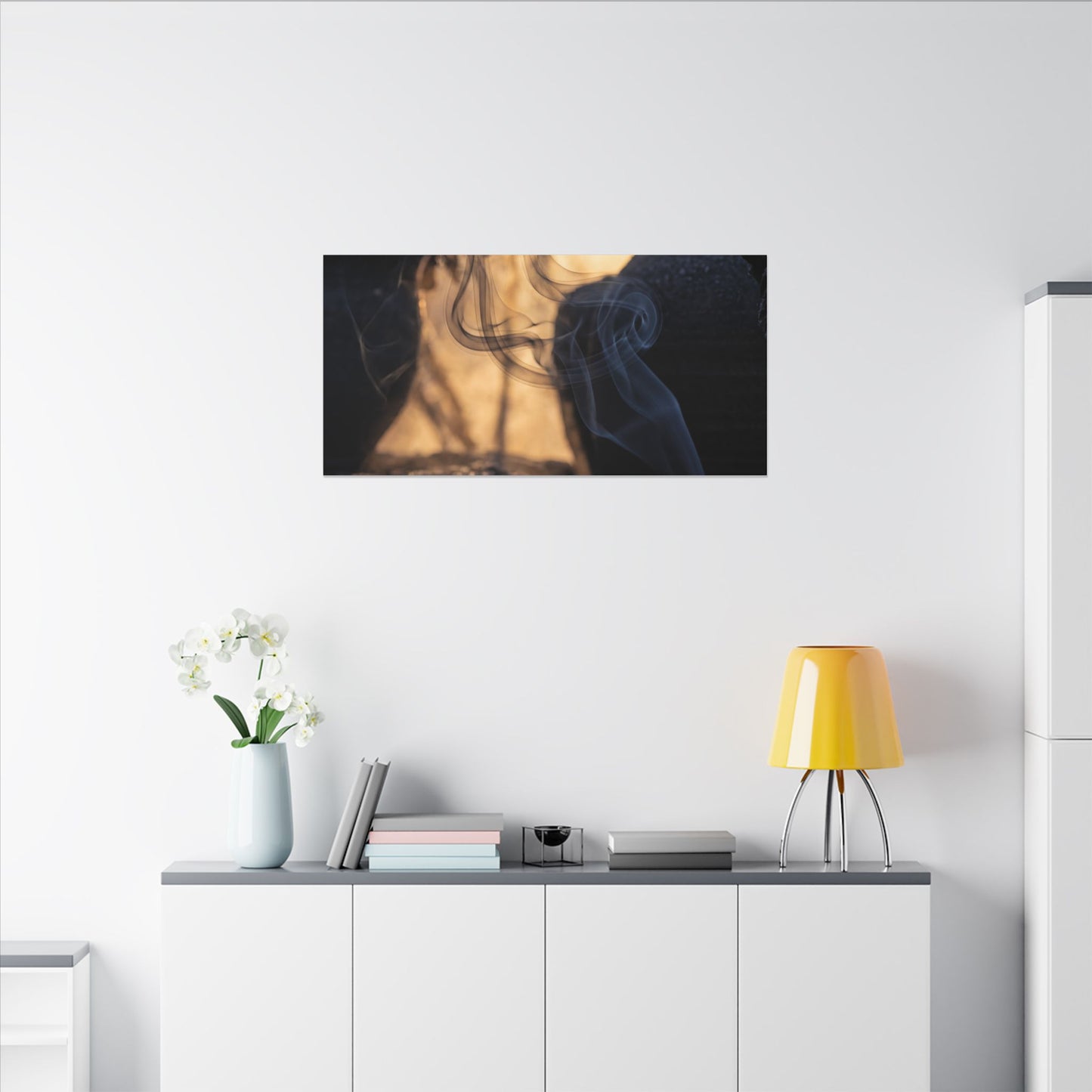 Incense Smoke Canvas Art | Winter Dark Japandi Shadow Zen Art