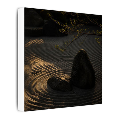 Ma Rock Garden Canvas Art - Dark Japandi Shadow Zen