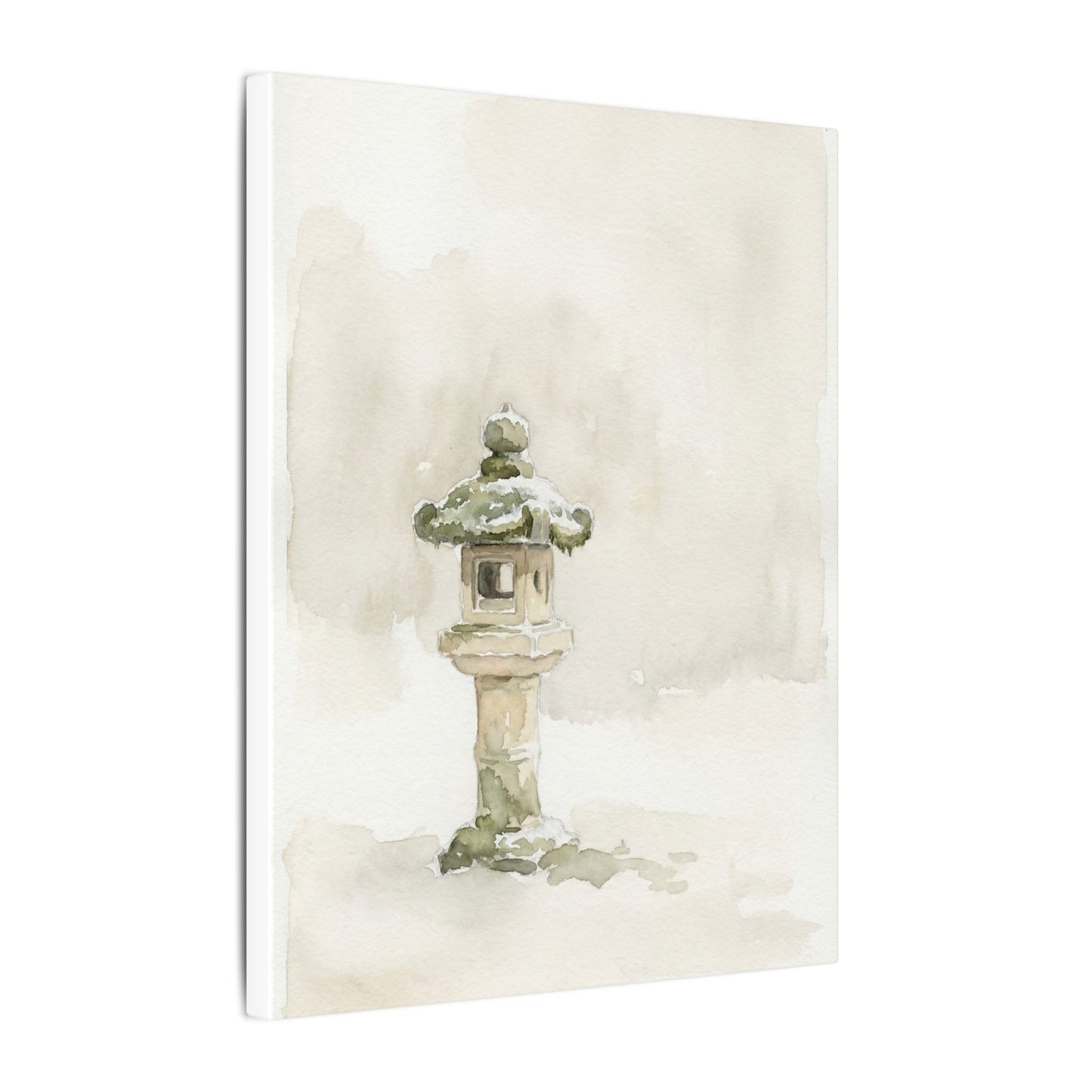 Stone Lantern Winter Canvas Art | Japandi Earthy Design