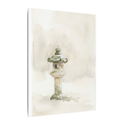 Stone Lantern Winter Canvas Art | Japandi Earthy Design