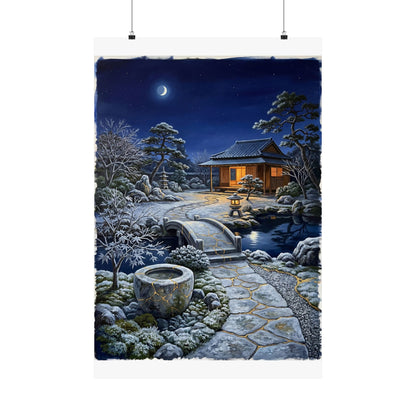 Moonlit Garden Winter Wall Art Print | Kintsugi Philosophical Design Art Print