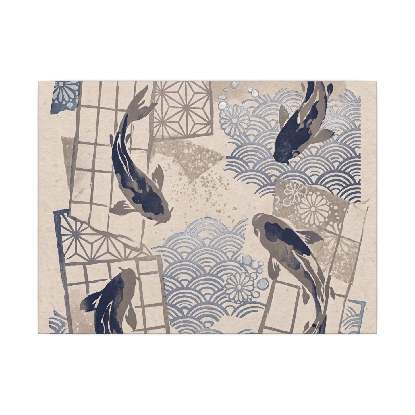 Earthy Koi Pond Canvas Art - Japanese Pattern Japandi