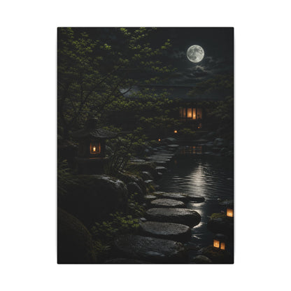 Moonlit Garden Shadow Zen Canvas Art | Sophisticated Dark Japandi Art