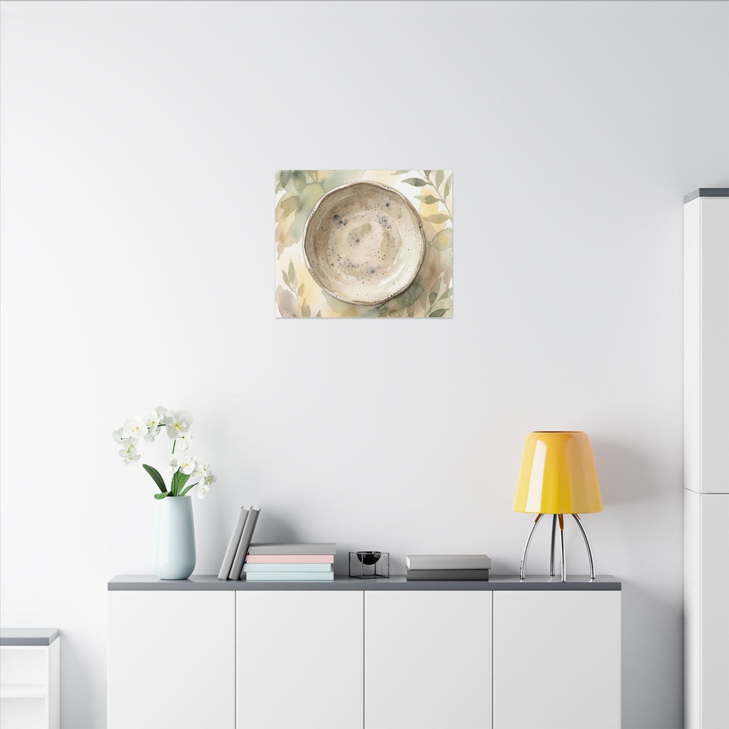 Ceramic Bowl Watercolor Canvas Art | Warm Japandi Art