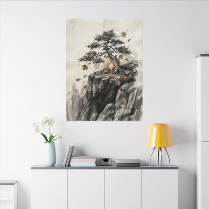 Pine Tree Autumn Canvas Art | Japandi Earthy Design