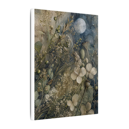 Japandi Dried Flowers in Moonlight | Watercolor Canvas Art