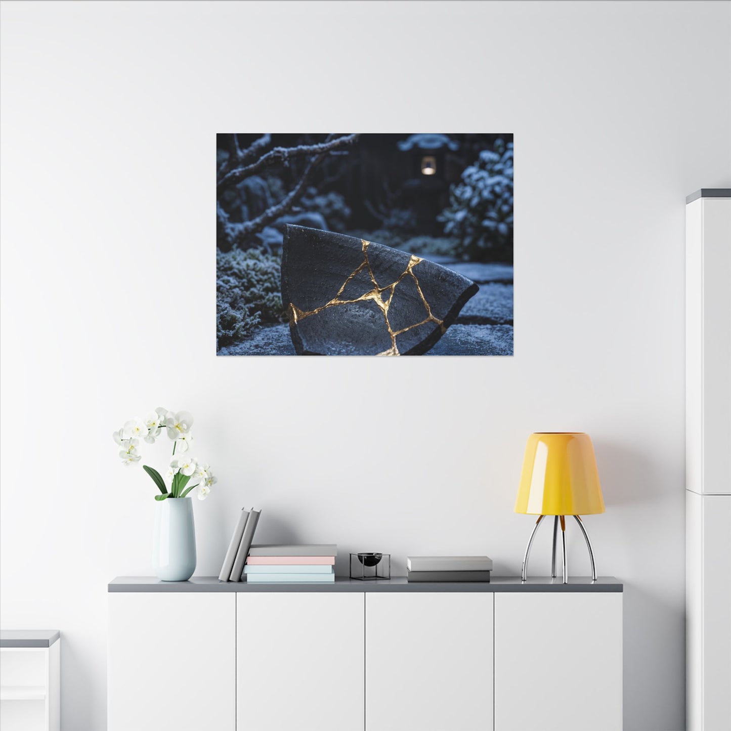 Moonlit Garden Winter Canvas Art | Kintsugi Artful Design