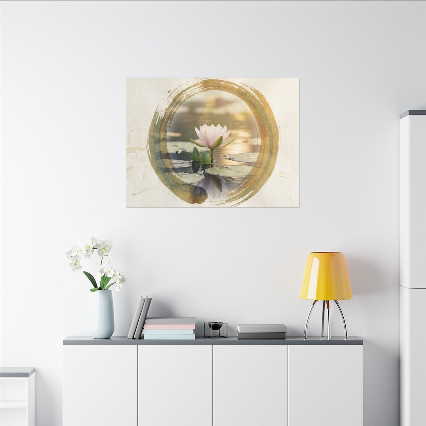 Peaceful Lotus Flower Canvas Art - Enso Zen