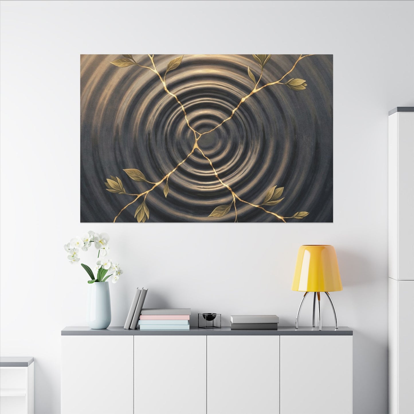 Kanso Water Ripple Canvas Art - Kintsugi Gold Vein
