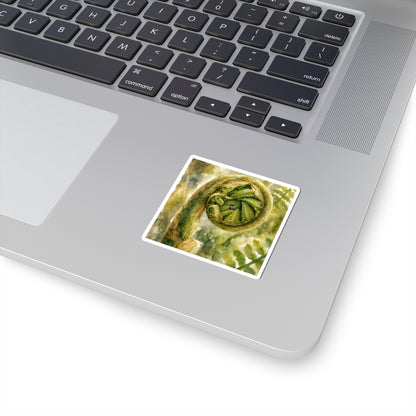 Japandi Fern Unfurling in Dappled | Watercolor Sticker