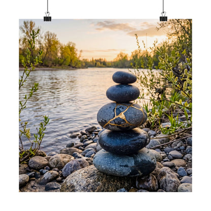 Beautiful River Stones Wall Art Print - Gold Vein Kintsugi