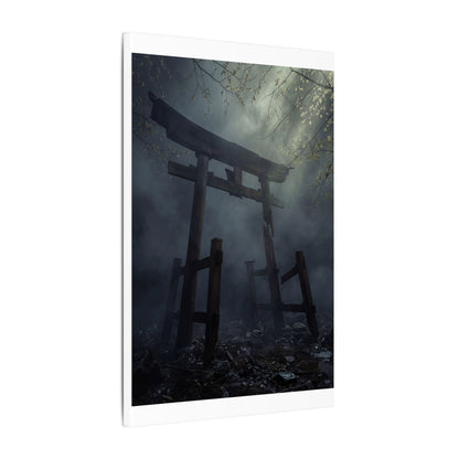 Dark Japandi Torii Gate in Dappled | Moody Minimal Canvas Art