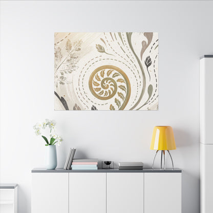 Japandi Fern Unfurling in Golden Hour | Japanese Pattern Canvas Art