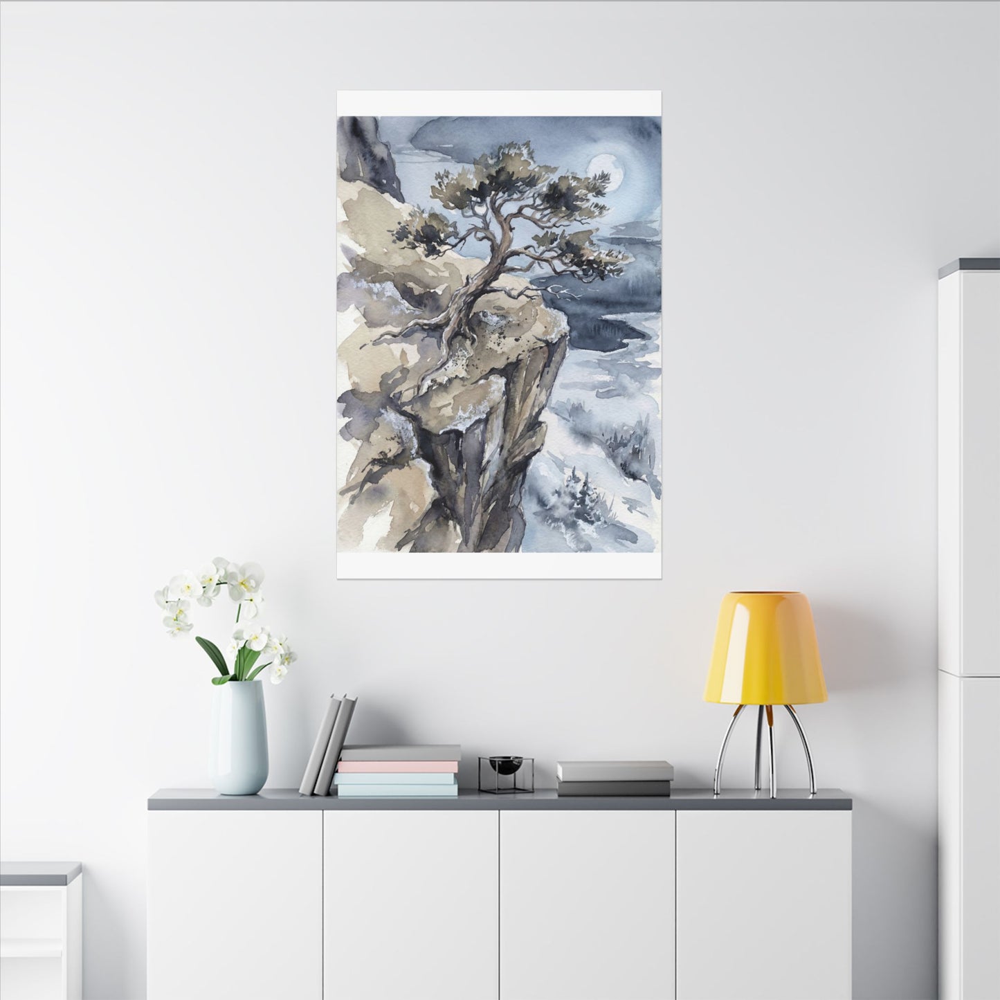 Pine Tree Canvas Art | Winter Japandi Watercolor Art