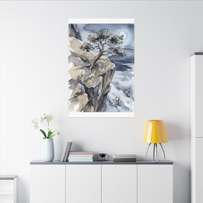 Pine Tree Canvas Art | Winter Japandi Watercolor Art