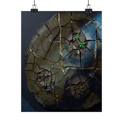 Moonlight Cracked Earth Wall Art Print - Dark Japandi Kanso