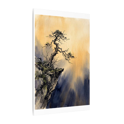 Zen Pine Tree in Golden Hour | Sumi E Canvas Art
