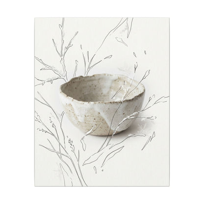 Neutral Ceramic Bowl Canvas Art - Minimal Line Japandi