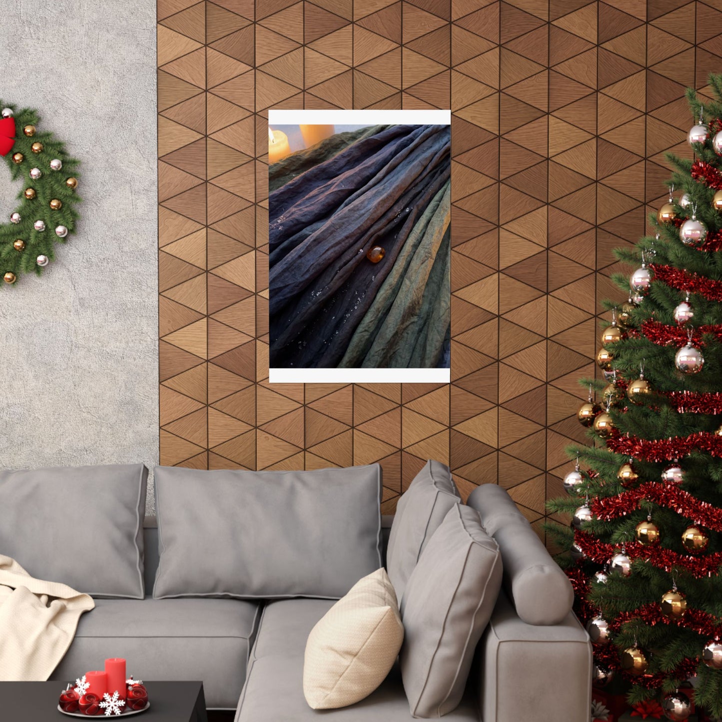Dark Japandi Silk Drape in Candlelight | Shadow Zen Wall Art Print